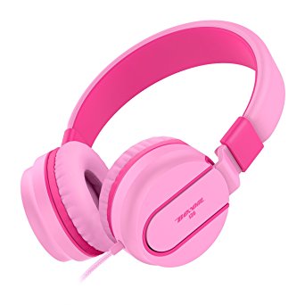 Besom i36 headphones for teens, Headphones kids with Microphone Stereo Lightweight Adjustable Foldable Headset, 3.5mm Nylon braided for Wired Use Great for Kids/Adults/Couples headphones(Pink Red)