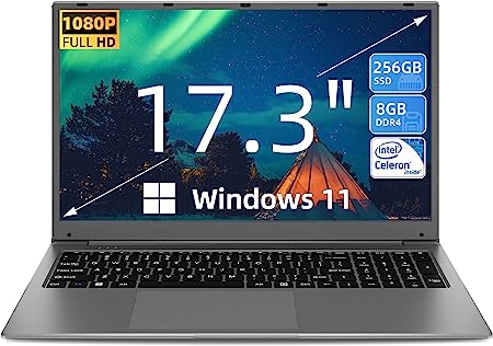 SGIN 17" Laptop, 8GB RAM 256GB SSD Notebook, 17 Inch Laptops with IPS Full HD, Intel Celeron N4020(Up to 2.8GHz), Mini HDMI, Webcam, Dual Wi-Fi, Windows 11 Home, Expandable Storage 512GB TF(Gray)