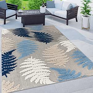 Rugshop Seville Floral Leaves Non-Shedding Patio Deck Backyard Indoor/Outdoor Area Rug 7'10" x 10' Blue