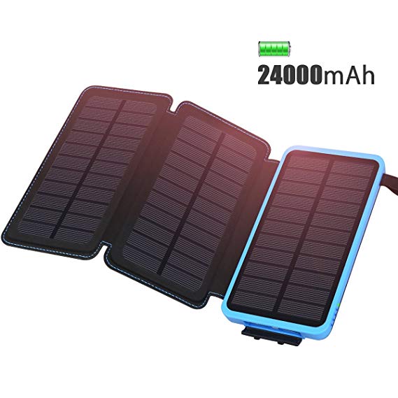 ADDTOP Solar Charger 24000mAh, Power Bank with 3 Solar Panels Waterproof Portable Battery Pack for iPhone, iPad, Samsung, All Smartphone,Outdoor Activities