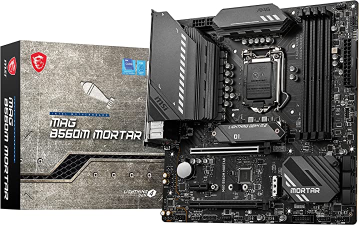 MSI MAG B560M Mortar Gaming Motherboard (mATX, 11th/10th Gen Intel Core, LGA 1200 Socket, DDR4, PCIe 4, CFX, M.2 Slots, USB 3.2 Gen 2, 2.5G LAN, DP/HDMI)