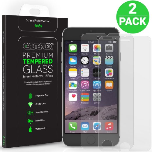 iPhone 6S Screen Protector [2 Pack] Caseflex iPhone 6 / 6S Tempered Glass [3D Touch Compatible 0.2mm Thickness / 9H Hardness Rating]