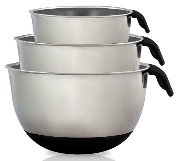 Chef Essential 1810 Stainless Steel Mixing Bowls with Handle and Spout Set of 3 CE Series Black