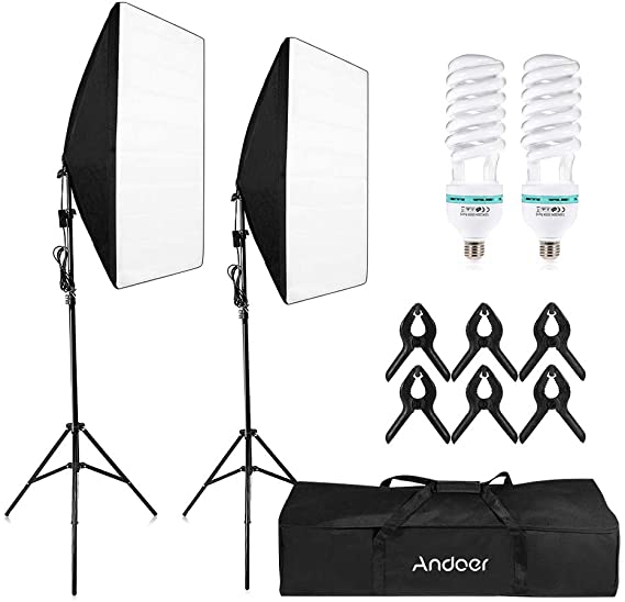 Andoer Softbox 20*28in/50 * 70cm, Professional Umbrella Softbox Lighting Kit, E27 Socket 5500K Softbox Light for Video, Portrait and Products Photography