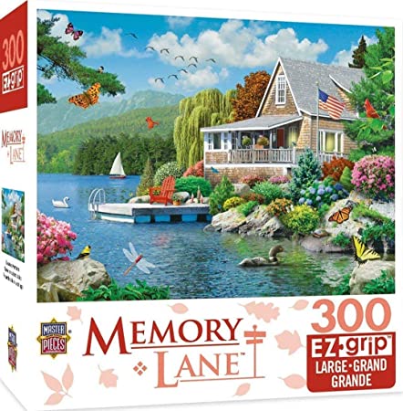 MasterPieces Memory Lane Lakeside Memories Cabin Lake Large EZ Grip Jigsaw Puzzle by Alan Giana, 300-Piece