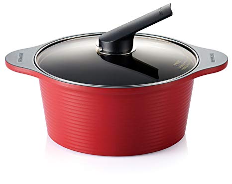 Happycall Hard Anodized Ceramic Nonstick Pot, 4-Quart, Red, Oven Safe, Dishwasher Safe, Stockpot, With Glass Lid, Rivet-Free, Cookware (3003-0019)