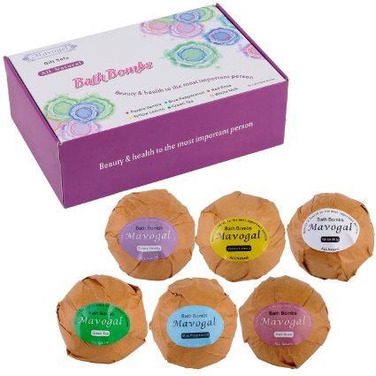 Premium Bath Bombs Gift Set by Mavogel -6 Pack of Assorted Spa Bath Fizzies with Organic and Natural Ingredients for Moisturizing Dry Skin-A Unique Present For Relaxation