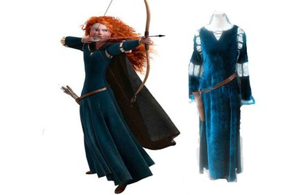 Brave Princess Merida Dress Cosplay Costume Dress Gown Outfit Bow wig