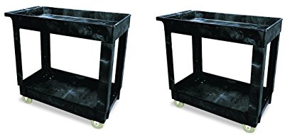 Rubbermaid Commercial Service/Utility Cart, Two-Shelf, 300 lb capactiy, Black (FG9T6600BLA) (2-CARTS)