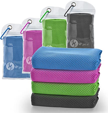 U-pick 4 Packs Cooling Towel (40"x 12"),Ice Towel,Microfiber Towel,Soft Breathable Chilly Towel for Yoga,Sport,Gym,Workout,Camping,Fitness,Running,Workout & More Activities(Blue/Pink/Green/Dark Grey)