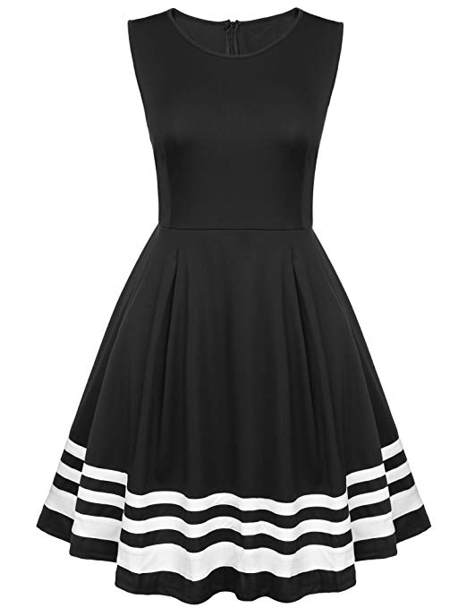 Beyove Womens Elegant V Neck Skater Dress Scallop Mini Dress