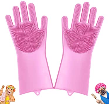 Pet-Grooming-Gloves for Bathing & Hair-Removal, Dog and Cat Brush Bath-Scrubber Glove, Pets Silicone Scrubbing Gloves for Shedding, Pet Shower Attachment Supplies for Anti-Bite & Anti-Scratch