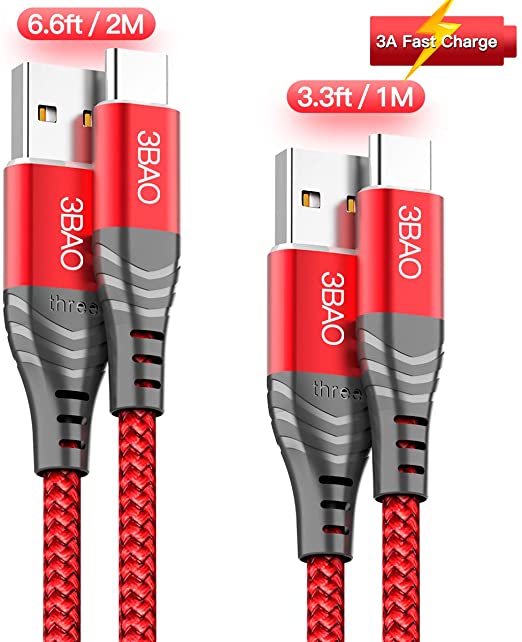 USB C Cable, (2-Pack 3.3Ft 6.6Ft) USB-A 2.0 to USB C Charger Cord Nylon Braided Fast Charging Type C Cable for Samsung Galaxy S10 S9 S8 Plus Note 9 8, LG V20,Moto Z2,Nintendo Switch,Google Pixel(Red)