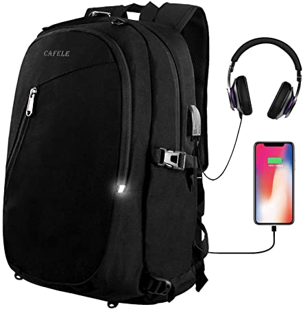 Laptop Backpack,Travel Computer Bag for Women Men,Anti Theft Water Resistant College School Bookbag,Slim Business Backpacks with USB Charging Port Fits15.6 Laptop Notebook,Black