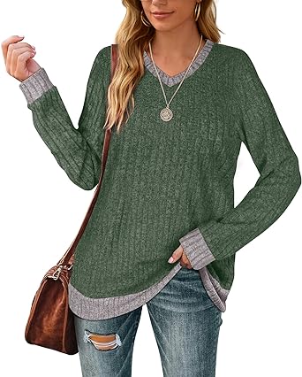 Aokosor Sweaters for Women Lightweight V Neck Long Sleeve Tunics Soft Fall Clothes Trending Now 2023