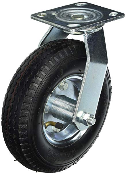 Shepherd Hardware 9794 8-Inch Pneumatic Caster Wheel, Swivel Plate, Steel Hub with Ball Bearings, 5/8-Inch Bore Centered Axle