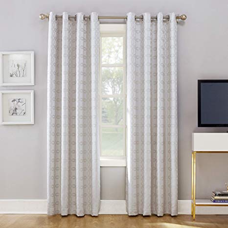 Sun Zero Rowes Woven Trellis Blackout Lined Grommet Curtain Panel, 52" x 63", White