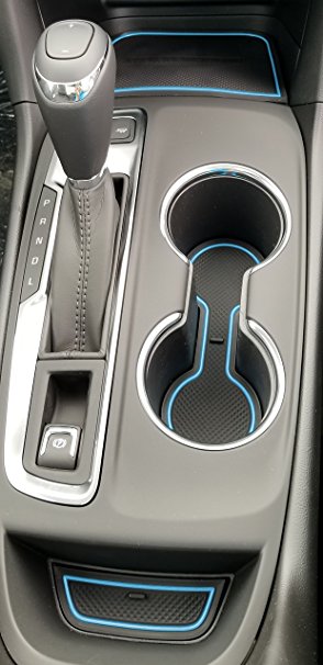 Custom Fit Cup Holder and Door Compartment Liner Accessories for 2018 Chevy Equinox 12-pc Set (Blue Trim)