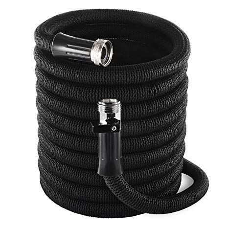 Hose Garden Expandable, 75 Ft Water Hose Set with 3/4 Inch Shutoff Valve Nickel Plating Solid Brass Connector End, Anti-Rust Black Expanding Garden Hose Heavy Duty with Storage Bag