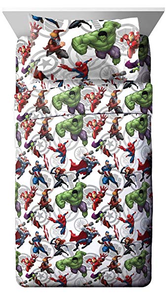 Jay Franco Marvel Avengers Marvel Team Full Sheet Set - Super Soft and Cozy Kid’s Bedding - Fade Resistant Polyester Microfiber Sheets (Official Marvel Product)