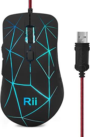 Rii Wired Gaming Mouse RM106, RGB LED Optical Mouse,Rainbow Gaming Mice,4 Adjustable DPI Mice,6 Buttons Wired Optical Mouse,Ergonomic Wired Mouse for Gaming,Business,PC,Laptop,Computer,MacBook