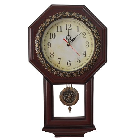 Giftgarden Vintage Wall Clock Imitation Wood Color with Pendulum Clocks