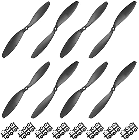 uxcell RC Propellers CW CCW 1147 11x4.7 Inch 2-Vane Fixed-Wing for Airplane, Nylon Black 4 Pair with Adapter Rings