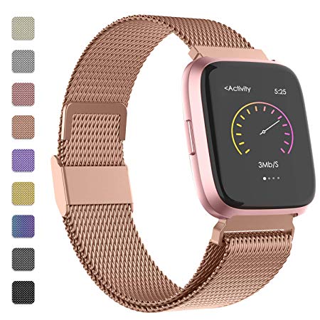 iGK Metal Replacement Bands Compatible for Fitbit Versa/Versa Lite Edition/Versa 2, Stainless Steel Loop Metal Mesh Bracelet Unique Magnet Lock Wristbands