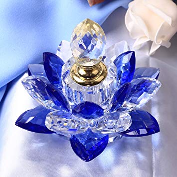 JQJ Crystal Perfume Bottles Empty Lotus Flower Figurines Gifts for Women (Blue)