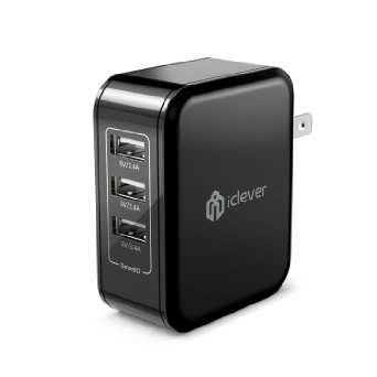 iClever BoostCube 36W 7.2A 3-Port USB Travel Wall Charger (SmartID Tech) with Foldable Plug for iPhone SE 6S 6 Plus, iPad Pro Air Mini, Samsung Galaxy S7 S6 Edge, Note 5 4, LG G5, HTC 10 and More