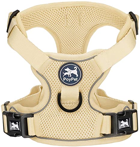 PoyPet Reflective Soft Breathable Mesh Dog Harness Choke-Free Double Padded Vest with Adjustable Neck and Chest