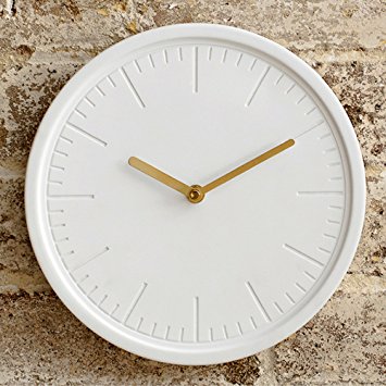 Decorative Wall Clock by Beautiful Things Online – White Ceramic Face – Metallic Gold Hands – Round 10 Inch – Silent Quartz Movement – Easy To Hang – Single AA Battery Powered