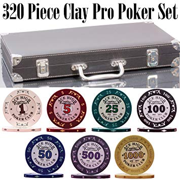320 Piece Pro Poker Clay Poker Set - 2X Plastic Cards with Cutting Cards - Reinforced Leather case - Free Poker Felt