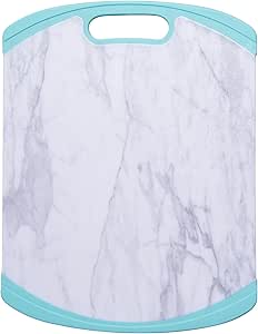 Farberware Plastic Cutting Board with Aqua Nonslip Edges and Stylish Marble Pattern-Dishwasher Kitchen Essential for Everyday Use-Durable Poly Material, Food-Safe, Easy to Clean, 11x14-Inch