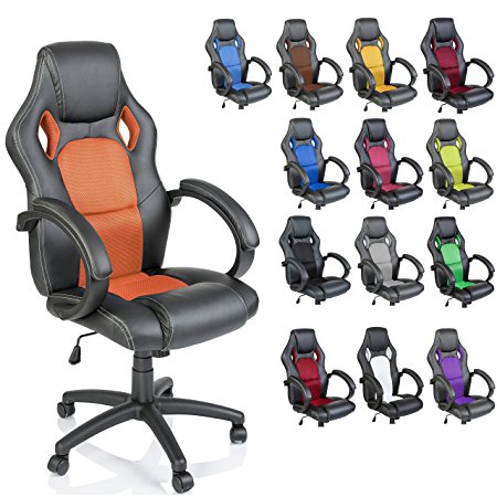 TRESKO Racing Style Faux Leather Office Chair Executive Chair Swivel Chair Orange, 14 colours available, Padded armrests, Racer Gaming Chair with tilt function and nylon castors, ergonomically designed, Gas lift SGS tested