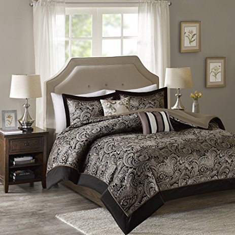 Comfort Spaces - Charlize Comforter Set - 5-Piece - Black and Gold - Jacquard weave - King / Cal-King Size