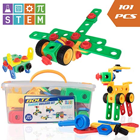 USA Toyz STEM Toys Building Blocks – 101pk BOLTZ Educational Toys for Construction or Engineering, Magnetic STEM Set for Boys, Girls, Toddlers or Kids