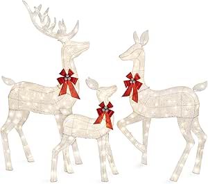 Best Choice Products 3-Piece Large Lighted Christmas Deer Family Set 6.5ft Outdoor Yard Decoration with 385 LED Lights, Stakes, Zip Ties - White