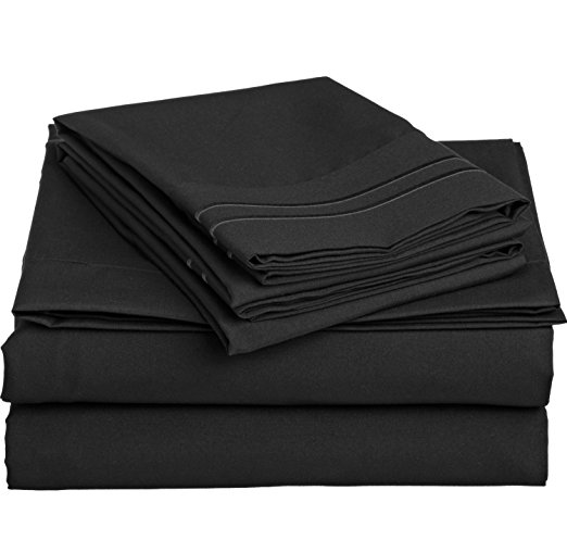 Anili Mili's Triple Stitch Embroidery Affordable 4 PC Bed Sheet Set - Queen Size, Black