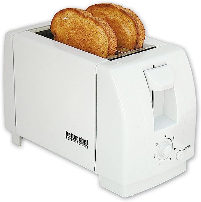 Better Chef Economic 2-Slice Toaster | Darkness Control | Crumb Tray | Fits Bagel Slice (White)