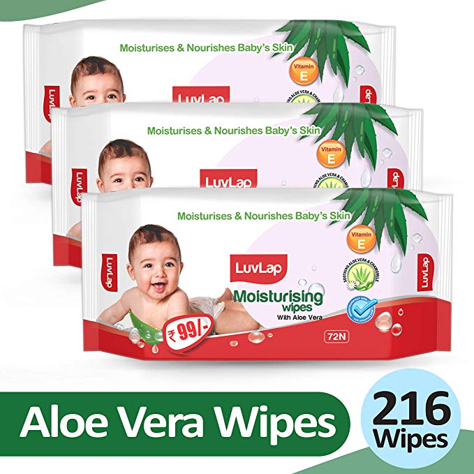 LuvLap Baby Moisturising Wipes with Aloe Vera, 72 Wipes, Pack of 3 Combo