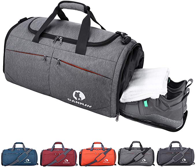 CANWAY Sports Gym Bag, Travel Duffel Bag with Wet Pocket & Shoes Compartment for Men Women, 45L, Lightweight