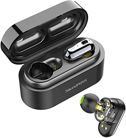 SoundPEATS TruEngine True Wireless TWS Bluetooth 5.0 Earphones In-Ear Headphones IPX6 Level Water-resistant Sweat-proof Dual Dynamic Driver Earbuds with Built in Mic and Portable Charging Case (Black)