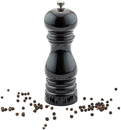 6-IN Classic French Pepper Mill: Perfect for Restaurants, Cafes, and Catered Events - Adjustable Coarseness Pepper Grinder - High Gloss Black Environment-Friendly Rubberwood - 1-CT - Restaurantware