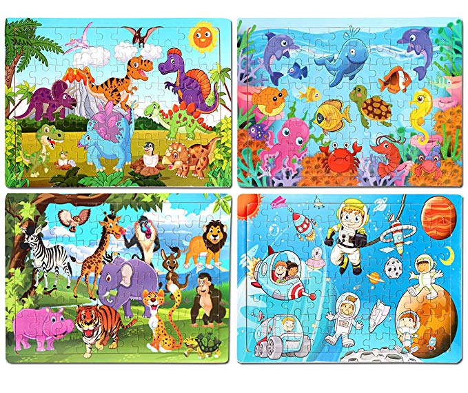 Puzzles for Kids Ages 4-8 Year Old 80 Piece Colorful Wooden Puzzles for Toddler Children Learning Educational Puzzles Toys for Boys and Girls (4 Puzzles)