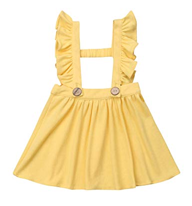 doublebabyjoy Baby Girl One Piece Ruffles Suspender Skirt Overalls Infant Solid Color Sleeveless Backless Dress Outfit 0-5T