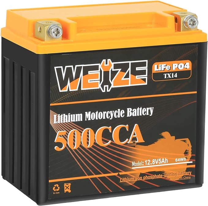 Weize Lithium YTX14-BS, Group 14, 500A LiFePO4 Motorcycle Battery, 12V 5AH ATV, UTV, Jet Ski, 4 Wheeler, Snowmobile, Personal Watercraft, Seadoo, Polaris, Generator and Riding Lawn Mower Battery