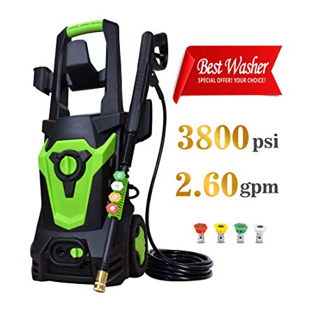 Eletron 3800PSI 2.6GPM Electric Pressure Washer, External Detergent Dispenser and Quick Connector,Built-in Thermal Protector Patio Cleaner