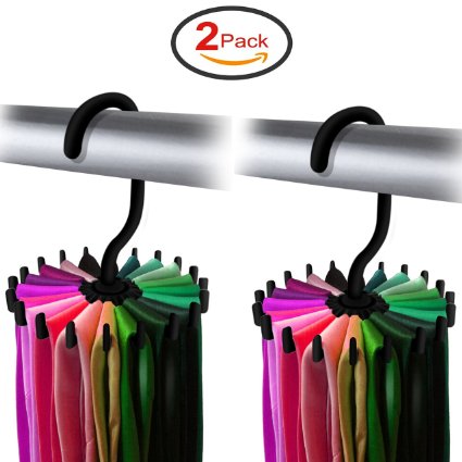 IPOW 2 Pack 360 Degree Rotating Twirl Tie Rack Adjustable Tie Belt Scarf Hanger Holder Hook Ties Scarf for Closet Organizer Storage 44black