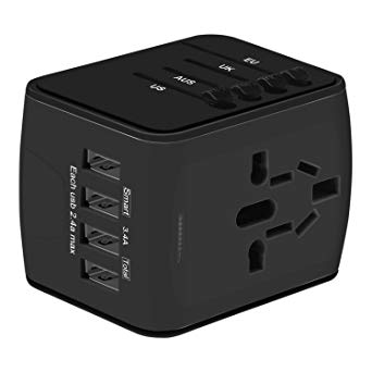 Universal Travel Adapter, International Power Adapter with 4 USB,European Adapter for UK,US,AU,CA,India 150  Countries,All In One Travel Plug Adapter Europe for iPhone, Android,All USB Devices (Black)